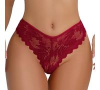 LYNTYAOU Women’s Sexy T Back Leaf Lace Panties, Deep Red Bikini Briefs Low Rise Underwear, Hollow Out See Through Soft Stretchy Hipster, Thin Lightweight Breathable Romantic Thong G-Strings