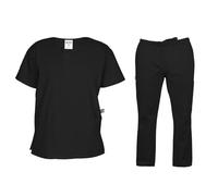 lynwood Unisex Scrubs Uniforms Suit Men Women Healthcare Beauty Set Tunic and Trousers Womens Medical Scrub V-Neck Top Doctor Nurse Hospital Work Wear Uniform Black - XS