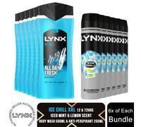 Lynx 12H Refreshing Shower Gel 500 ml & 72H Fresh Antiperspirant 250ml, 6x Each