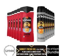 Lynx 12H Refreshing Shower Gel 500 ml & 72H Fresh Antiperspirant 250ml, 6x Each