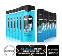 Lynx Ice Chill 3-in-1 Body Wash Hair, Face and Body Cleanser shower gel with plant-based prebiotics and 5x more moisturisers** for an all day fresh & clean feel 500 ml