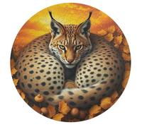 Lynx 195 Piece Round Jigsaw Puzzle Wildlife Animal Shape Durable Challenging Puzzle Decorative Home Accent Stress Relief for Adults Challenging 195 PCS