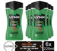 Lynx Men's 3-in-1 Hair, Face & Body Wash – Palm Leaf & Amber – 225 ml x6