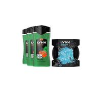 Lynx 3X Shower Gel Jungle Fresh 225Ml With Manwasher 2-Sided Shower Tool In Green Green