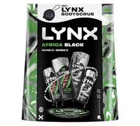 Lynx Africa & Black Bumper Gift Set with two body wash and body spray duos & a Body Scrub Tool perfect gifts for him 4 piece