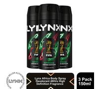 Lynx Africa Body Spray 150ml 3 Pack Mens Deodorant 48H Mandarin Sandalwood Scent