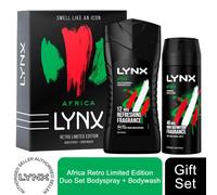 Lynx Africa Retro Duo GiftSet For Him, BodySpray 150ml & BodyWash225ml