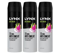 Lynx Anti-Perspirant Epic Fresh 72-Hour Sweat & Odour Protection Deodorant Spray for Men with Unique Scent of Grapefruit and Tropical Pineapple, 200ml Pack of 3