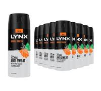 Lynx Antiperspirant Jungle Fresh 72H Long Lasting Sweat and Odour Protection Deodorant Spray for Men with Unique Scent of Palm Leaves and Amber, 150ml Pack of 12