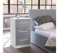 Lynx Bedside Cabinet - 3 Drawer - White and Grey Gloss