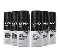 Lynx Black Aerosol Deodorant 72 Hrs Anti Sweat Anti-Perspirant with Pro Sweat technology, 6 x 150ml