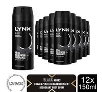 Lynx Black Body Spray Deodorant 48Hrs High Definition Fragrance 150ml, 12 Pack