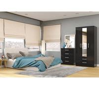 Lynx Black Gloss Bedroom Furniture Wardrobe Chest Bedside by Birlea