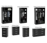 Lynx 3 Drawer Black Bedside Table - Birlea - Wilko