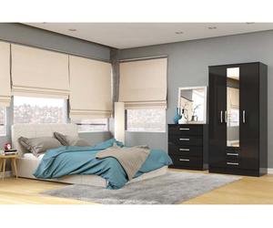 Lynx Black Gloss Bedroom Furniture Wardrobe Chest Bedside by Birlea