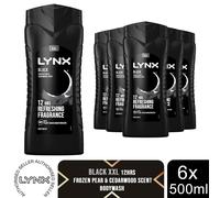 Lynx Black Shower Gel 500ml 3 in 1 Body Hair Face Wash 3 or 6 Pack Mens