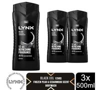 Lynx Black Shower Gel 500ml 3 in 1 Body Hair Face Wash 3 or 6 Pack Mens