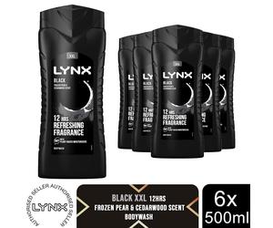 Lynx Black Shower Gel 500ml 3 in 1 Body Hair Face Wash 3 or 6 Pack Mens