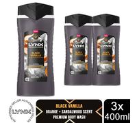 Lynx Fine Fragrance Collection Black Vanilla Premium Body Wash Body Cleanser shower gel with a vanilla, orange & sandalwood scent for 12 hours of freshness 400 ml