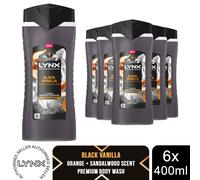 Lynx Black Vanilla Body Wash with 12Hrs of Freshness for Men 400ml, 6 Pack