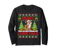 Lynx Bobcat Ugly Christmas Sweaters Santa Hat Lights Xmas Long Sleeve T-Shirt