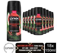 Lynx Fine Fragrance Collection Watermelon Freeze Premium Body Spray Men's Deodorant infused with a watermelon, key lime & sage scent for 72 hours of freshness 150 ml