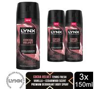 Lynx Fine Fragrance Collection Cocoa Velvet Premium Deodorant Body Spray Antiperspirant for 72 hours of freshness, infused with a cocoa, vanilla & cedarwood scent 150 ml