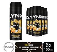 Lynx Body Spray Gold 48-H High Definition Fragrance Deo For Men, 6x150ml