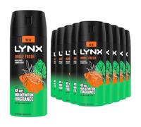 Lynx Body Spray Jungle Fresh 48H High Definition Fragrance with Sweat Protection Deodorant Spray for Men with Unique Scent of Palm Leaves and Amber, 150ml Pack of 12