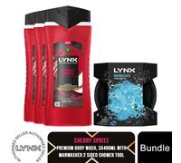 Lynx Body Wash 3in1 Shower Gel 3 or 6 Pack 400ml + Manwasher Tool Mens