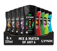 LYNX Body Wash Variety Pack 6 x 225ml - Mix & Match Bundle - Assorted Fragrances & Variants - Men's Shower Gel Collection - Any 6 Bottles Selected From Available Range