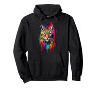 Lynx Colorful Animal Motif Illustration Lynx Pullover Hoodie
