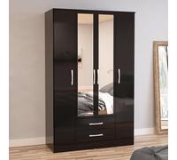Lynx Combi Wardrobe - 4 Door 2 Drawer - Black Gloss