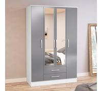 Lynx Combi Wardrobe - 4 Door 2 Drawer - White and Grey Gloss