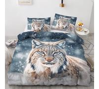 Lynx Double Duvet Set - Wildlife Bedding Set - Reversible Quilt Cover & 2 Pillowcases with Zipper and Ties, Ultra Soft and Non Iron Brushed Microfibre Bed Set 200 x 200 H-&8-273