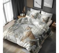 Lynx Duvet Cover Sets Snowscape Double Bedding Set with Zipper Closure, Soft Microfiber Quilt Cover with 2 Pillowcases 50x75cm QE448