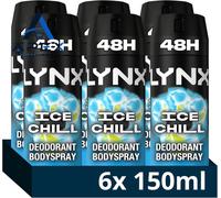 Lynx Ice Chill Aerosol Body Spray Men's Deodorant Spray with an iced mint & lemon scent for 48 hours of odour-busting, high definition fragrance 6x 150 ml