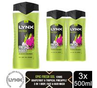 Lynx Epic Fresh Shower Gel Grapefruit & Tropical Pineapple Scent 500ml, 3 Pack
