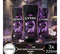 Lynx Excite Shower Gel 225ml 3 Pack 3in1 Body Hair Face Wash Mens Fresh