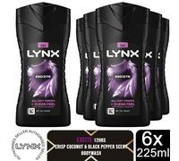 Lynx Excite Shower Gel 225ml 6 Pack 3in1 Body Hair Face Wash Mens Fresh