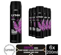 Lynx Excite XL Body Spray 200ml 6 Pack Mens Deodorant 48H Odour Protection