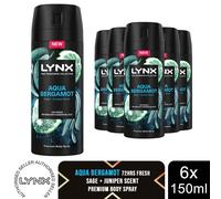 Lynx Fine Fragrance Aqua Bergamot Body Spray 150ml 6 Pack Mens Deodorant
