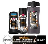 Lynx Fine Fragrance Black Vanilla Bundle Premium Body Wash,Spray & Stick for Men