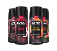 Lynx Fine Fragrance Body Spray 4 Pack Cherry Peach Cocoa Watermelon 150ml