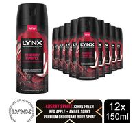 Lynx Fine Fragrance Cherry Spritz Body Spray 150ml 72H Mens Deodorant 12 Pack