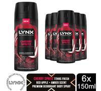 Lynx Fine Fragrance Cherry Spritz Body Spray 150ml 72H Mens Deodorant 6 Pack