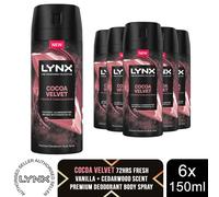 Lynx Fine Fragrance Cocoa Velvet Body Spray 150ml 6 Pack Mens Deodorant
