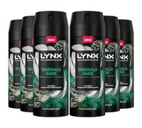 Lynx Fine Fragrance Collection 72 Hour Fresh, Odour and Sweat Protection Premium Deodorant Body Spray Infused with Essential Oil for Men 150 ml, 6 Pack (Emerald Sage)