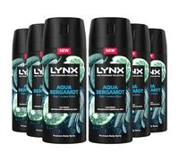 Lynx Fine Fragrance Collection 72 Hour Fresh, Odour and Sweat Protection Premium Deodorant Body Spray Infused with Essential Oil for Men 150 ml, 6 Pack (Aqua Bergamot)