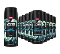 Lynx Fine Fragrance Collection 72 Hour Fresh, Odour and Sweat Protection Premium Deodorant Body Spray Infused with Essential Oil for Men 150 ml, 12 Pack (Aqua Bergamot)
